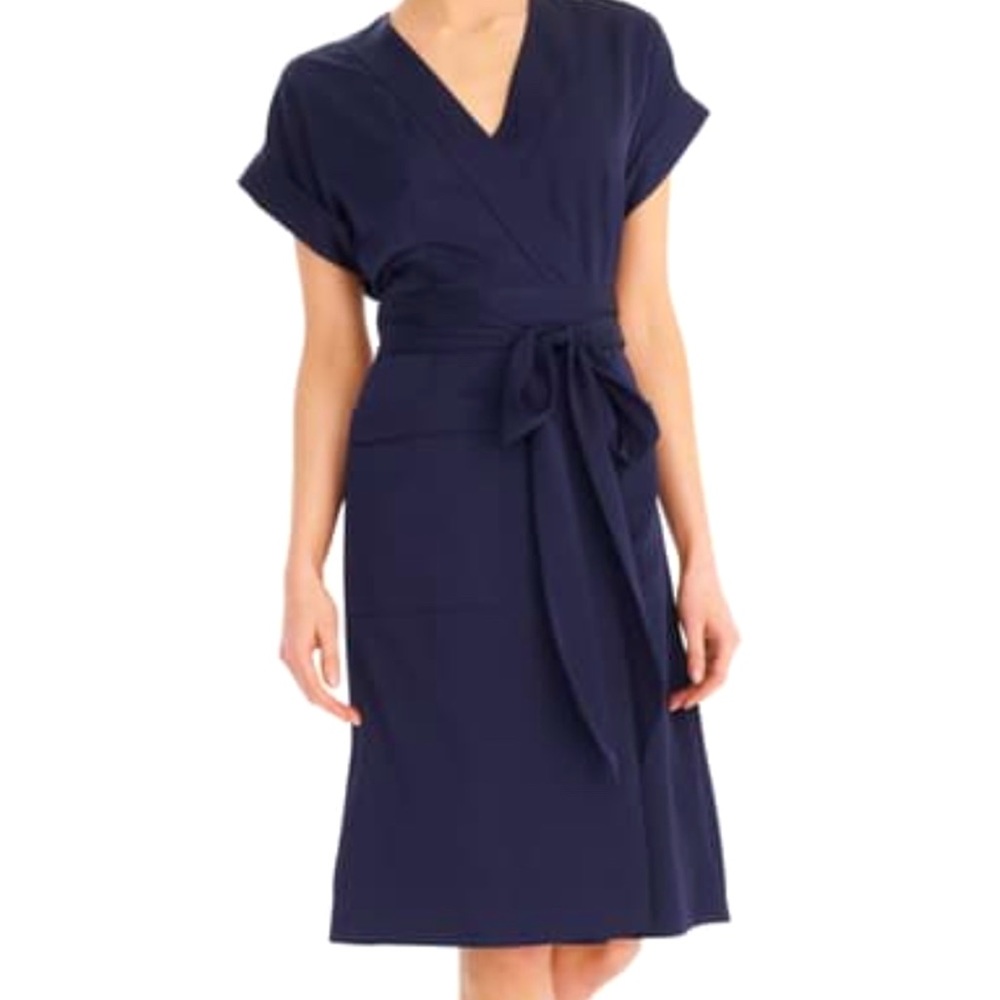 NWT J. Crew Short Sleeve Wrap dress in Navy
